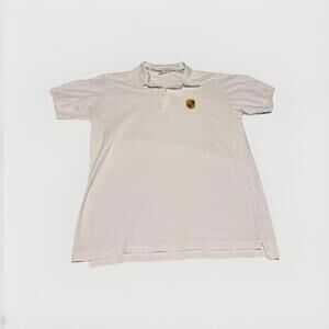 Porsche Polo Shirt Mens Medium White Crest Logo 100% Cotton Portugal Racing(B1)